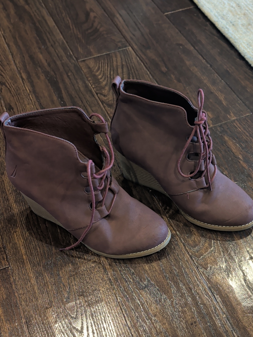 Nautica Plum Lace-Up Wedge Ankle Boots